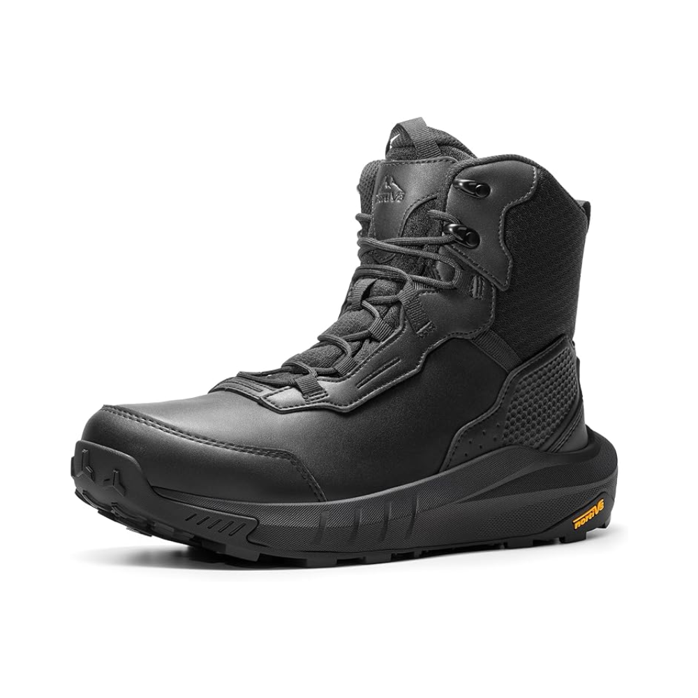 NORTIV 8 Botas de trabajo tácticas impermeables para hombre, botas de invierno, con suela acolchada, ligeras, de cuero, antideslizantes, botas de combate con soporte de arco para uso militar