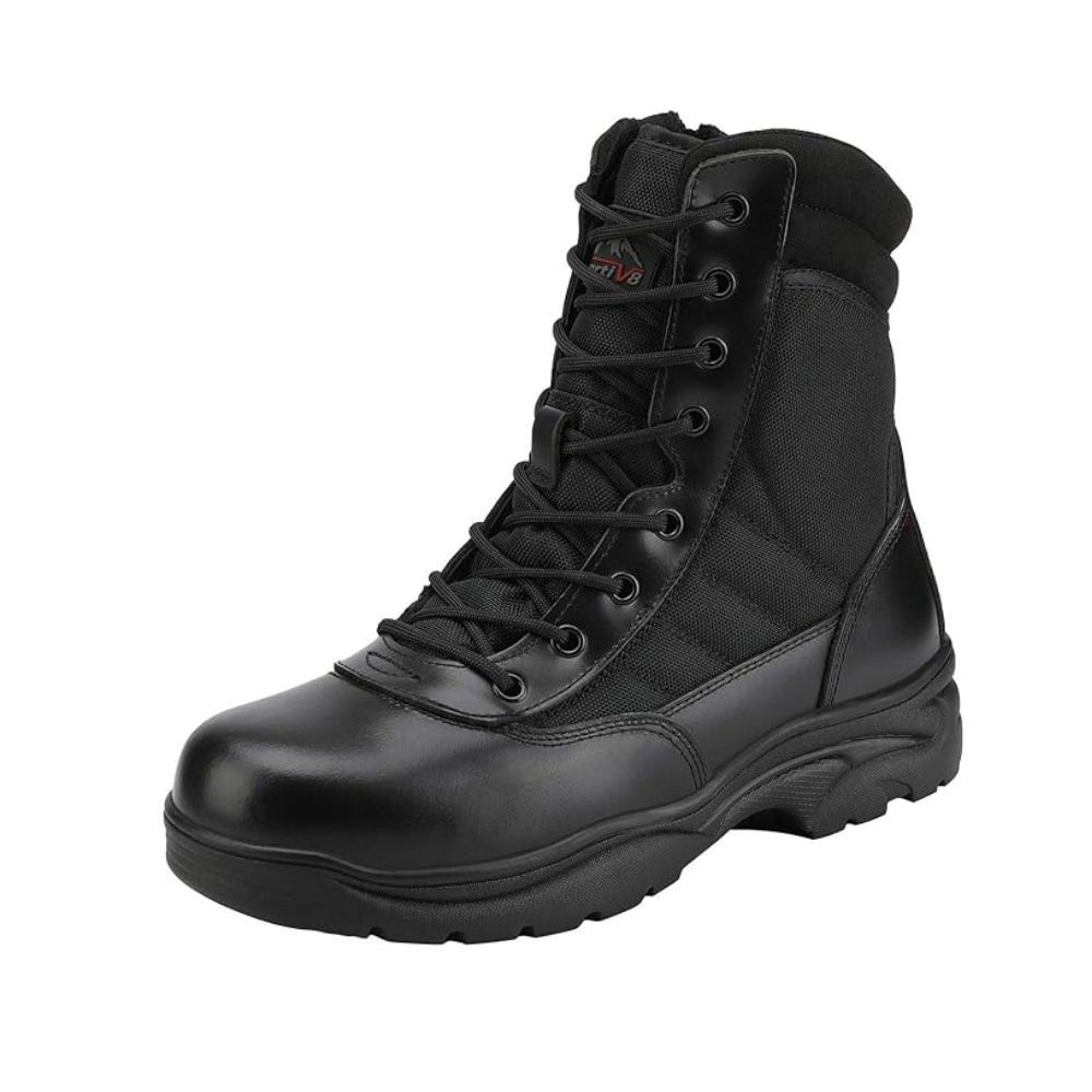 NORTIV 8 - Botas de trabajo/tácticas/militares para hombre, botas de cuero con cremallera lateral para combate o motocicleta (6-8 pulgadas)