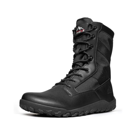 NORTIV 8 Botas tácticas militares descalzas con puntera ancha para hombre, cero caída, de cuero, con cremallera lateral, botas de combate para motocicleta
