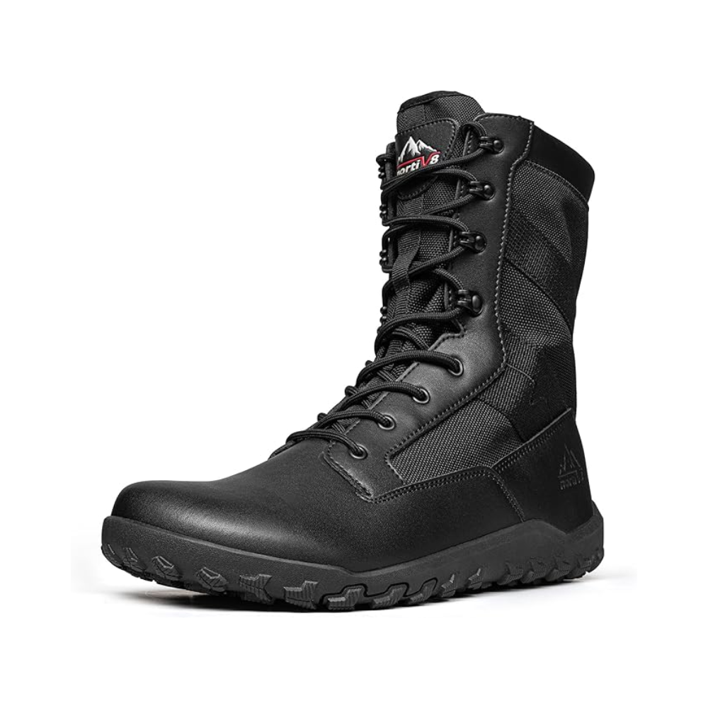 NORTIV 8 Botas tácticas militares descalzas con puntera ancha para hombre, cero caída, de cuero, con cremallera lateral, botas de combate para motocicleta