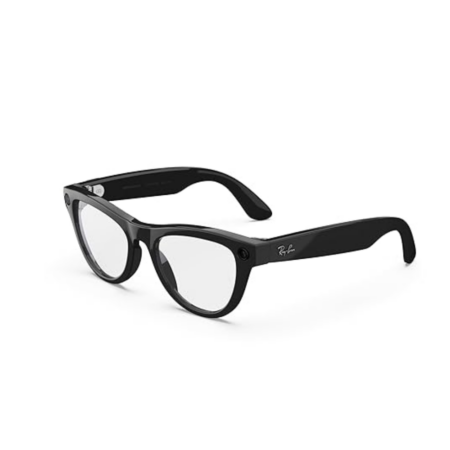 Ray-Ban Meta (Gen 1), Skyler, Negro Brillante | Gafas inteligentes con IA para hombre y mujer — Cámara ultra gran angular de 12 MP, altavoces de oído abierto para audio, grabación de vídeo y Bluetooth — Lentes transparentes — Tecnología portátil